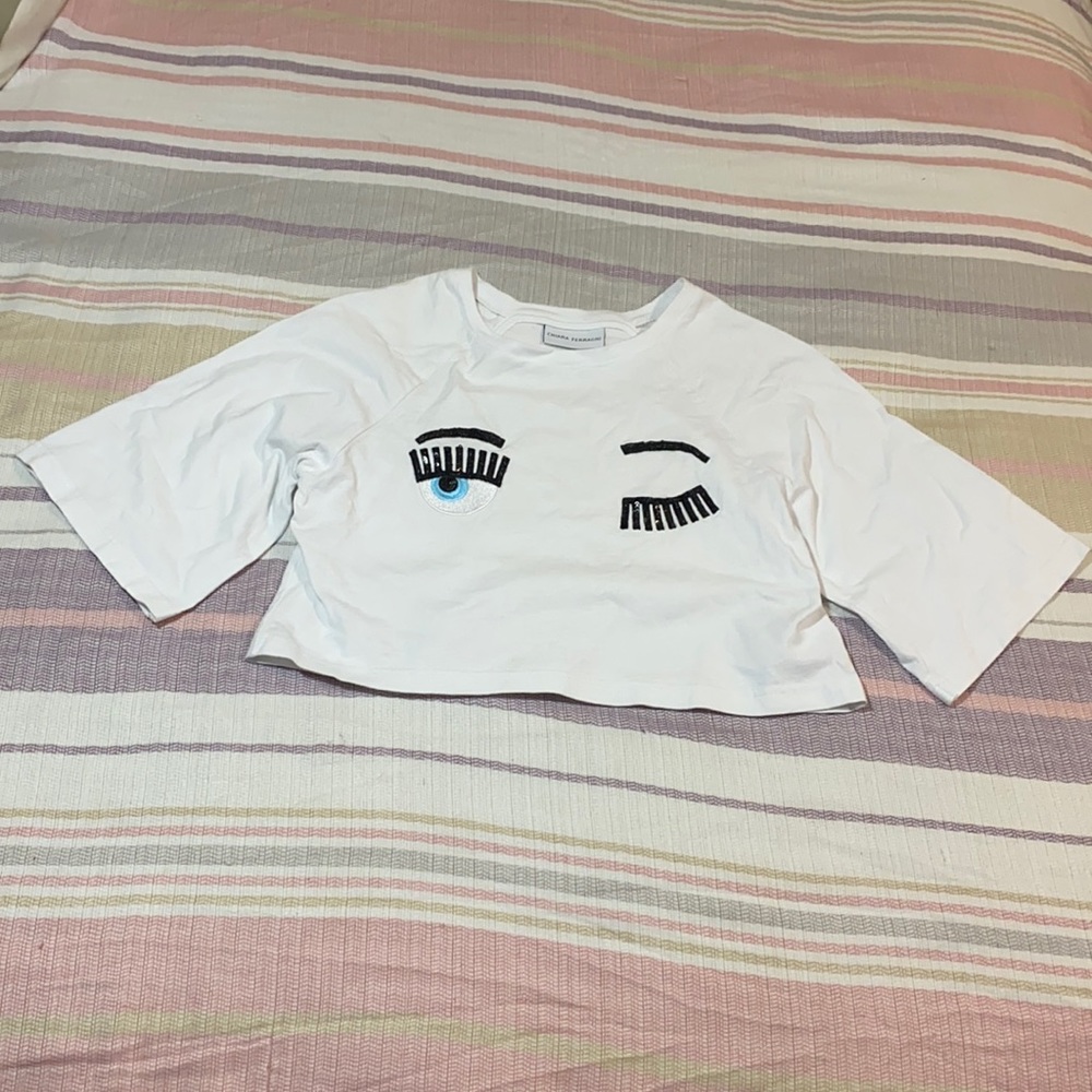 Chiara Ferragni White Crop Top with Eye Motif